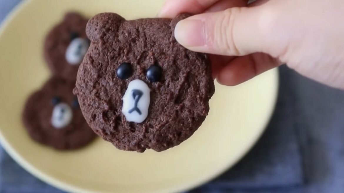 LINE Brown Chocolate Almond Cookies Cooking tree