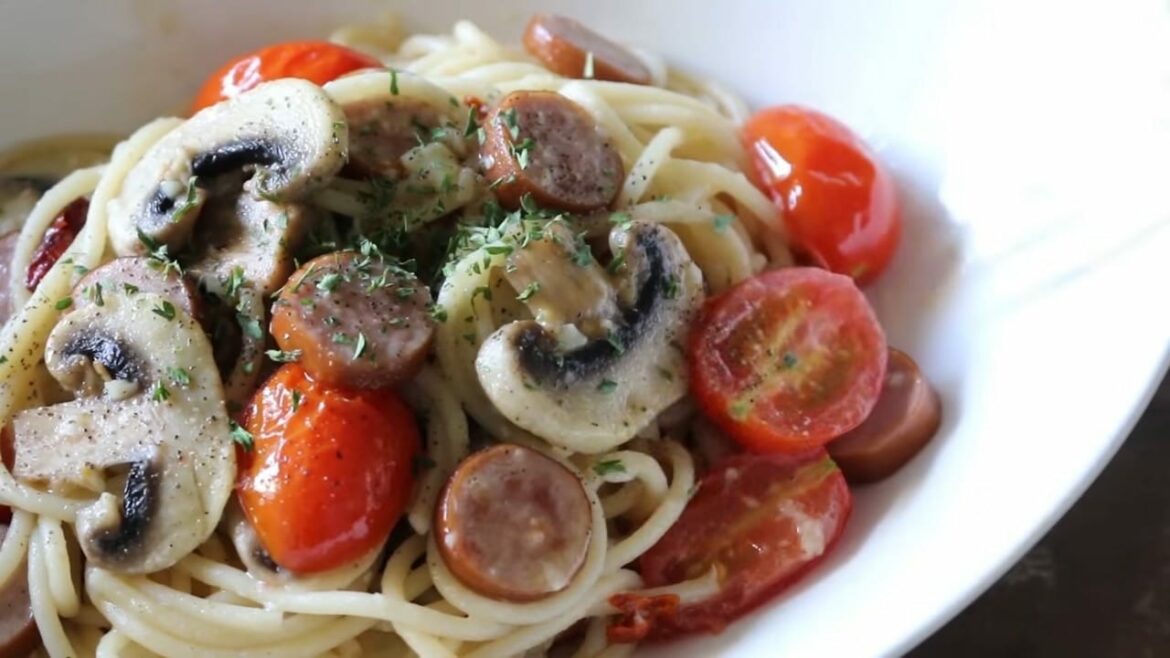 Tomato sausage Pasta Spaghetti Recipe Cooking tree