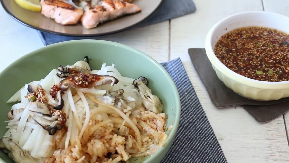White Radish Oyster Rice Grilled salmon Korean food Cooking tree