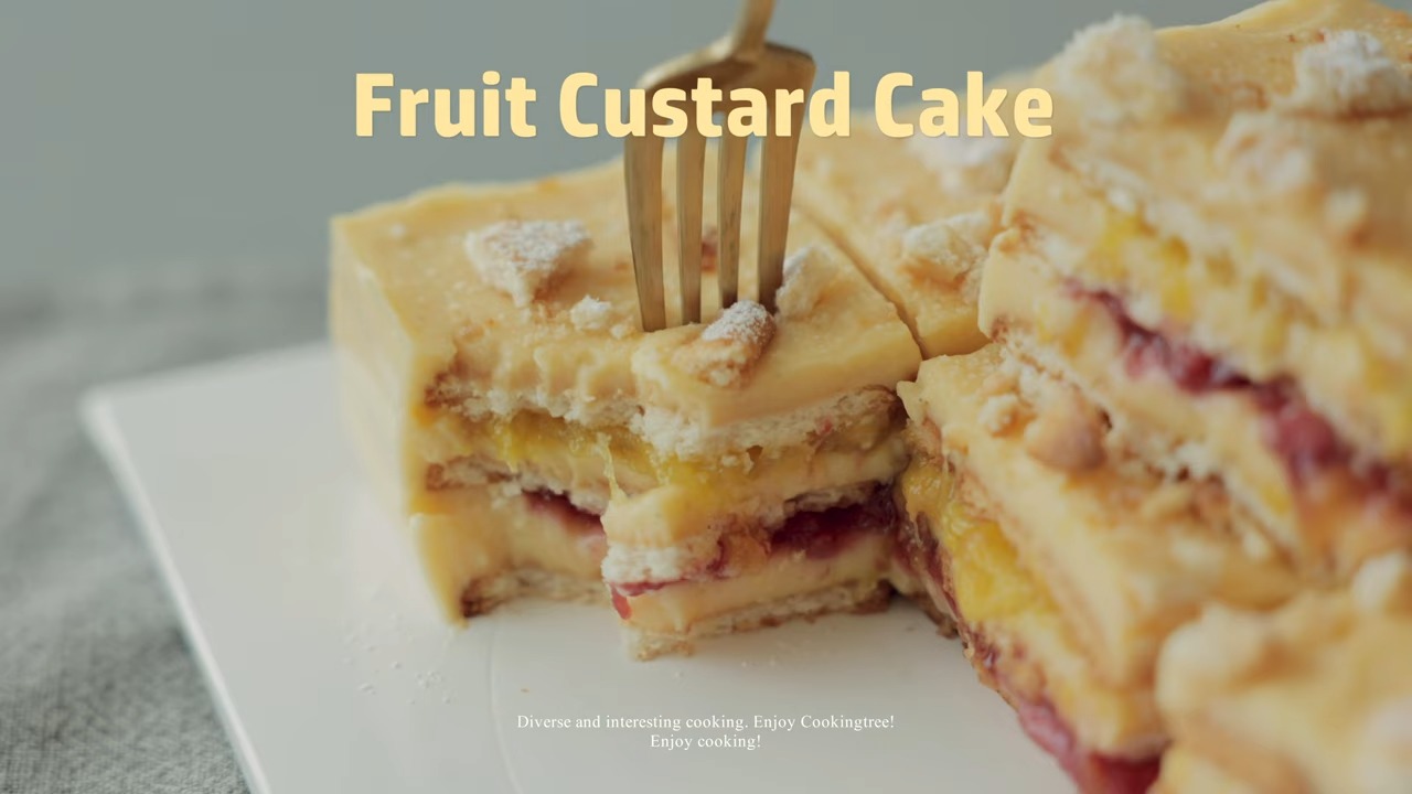 Fruit Custard Cake Recipe Cooking Tree