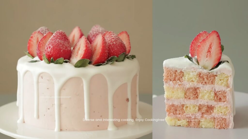 Strawberry Checkerboard Cake Recipe