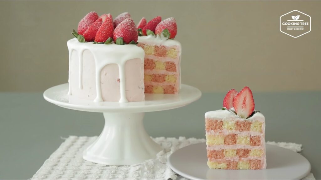 Strawberry Checkerboard Cake Recipe