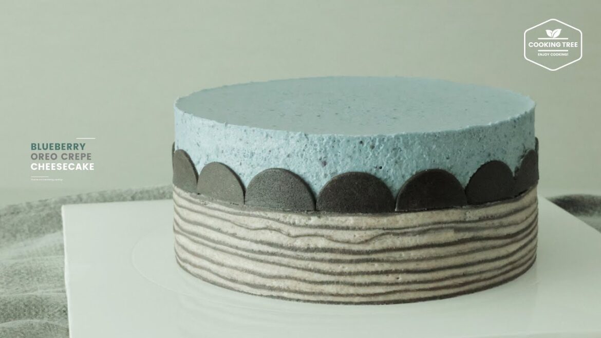 Blueberry Oreo Crepe Cheesecake Recipe image that shows Blueberry Oreo Crepe Cheesecake