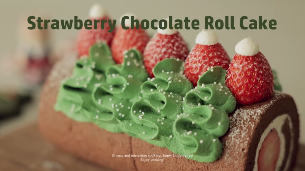 Christmas Strawberry Chocolate Roll Cake Recipe