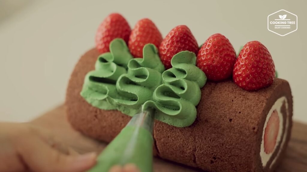 Christmas Strawberry Chocolate Roll Cake Recipe
