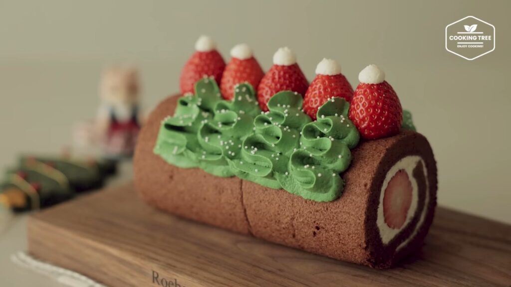 Christmas Strawberry Chocolate Roll Cake Recipe