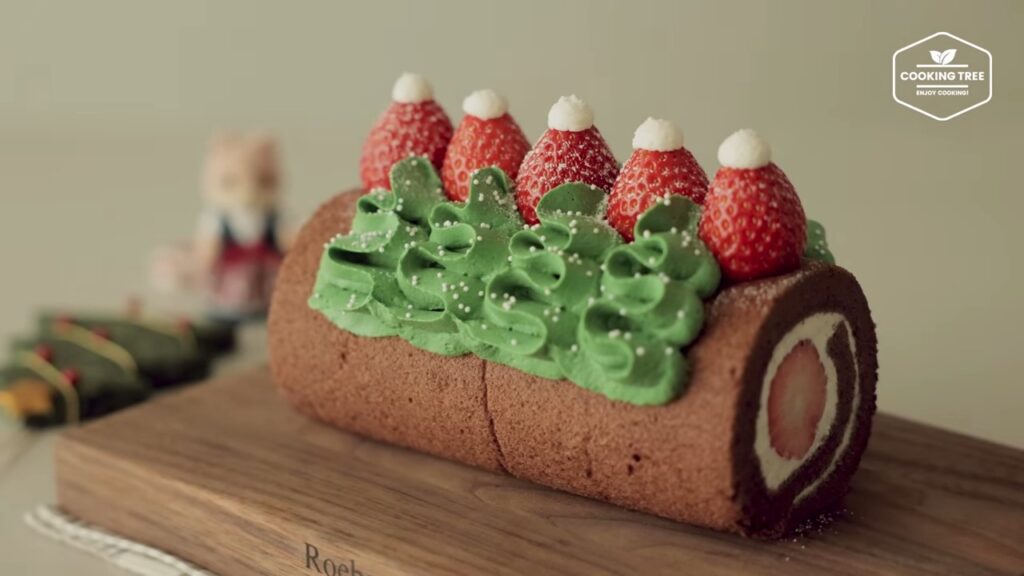 Christmas Strawberry Chocolate Roll Cake Recipe