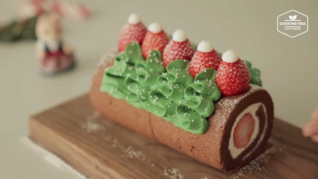 Christmas Strawberry Chocolate Roll Cake Recipe