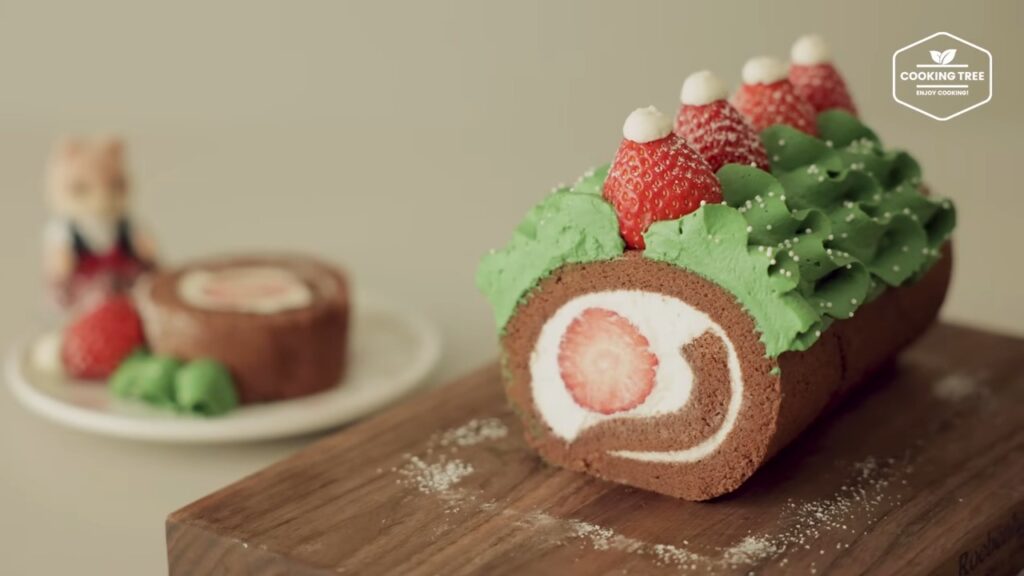 Christmas Strawberry Chocolate Roll Cake Recipe