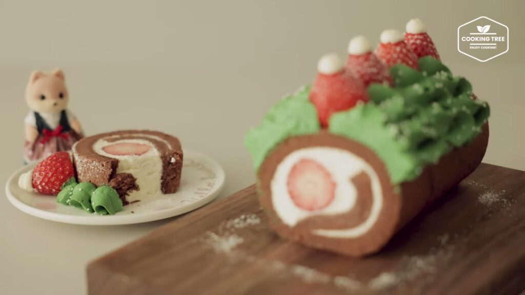 Christmas Strawberry Chocolate Roll Cake Recipe