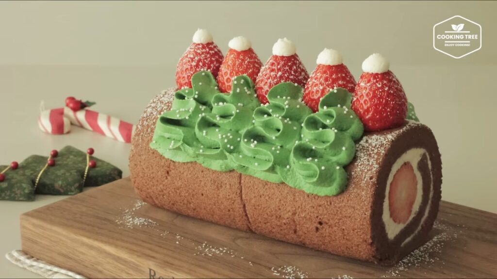 Christmas Strawberry Chocolate Roll Cake Recipe