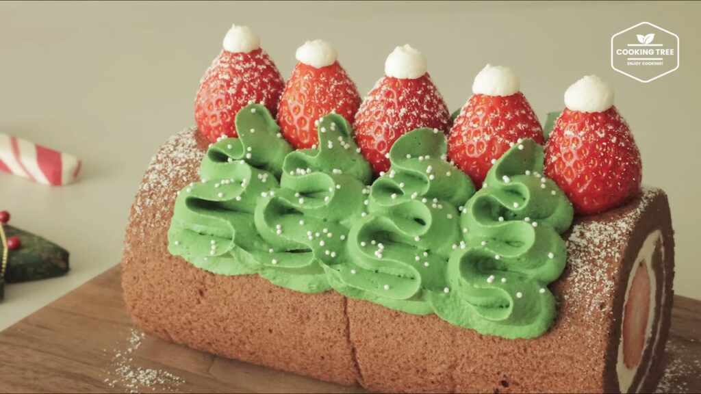 Christmas Strawberry Chocolate Roll Cake Recipe