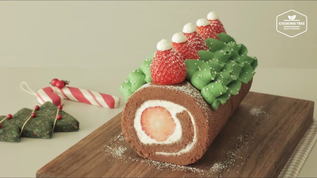 Christmas Strawberry Chocolate Roll Cake Recipe
